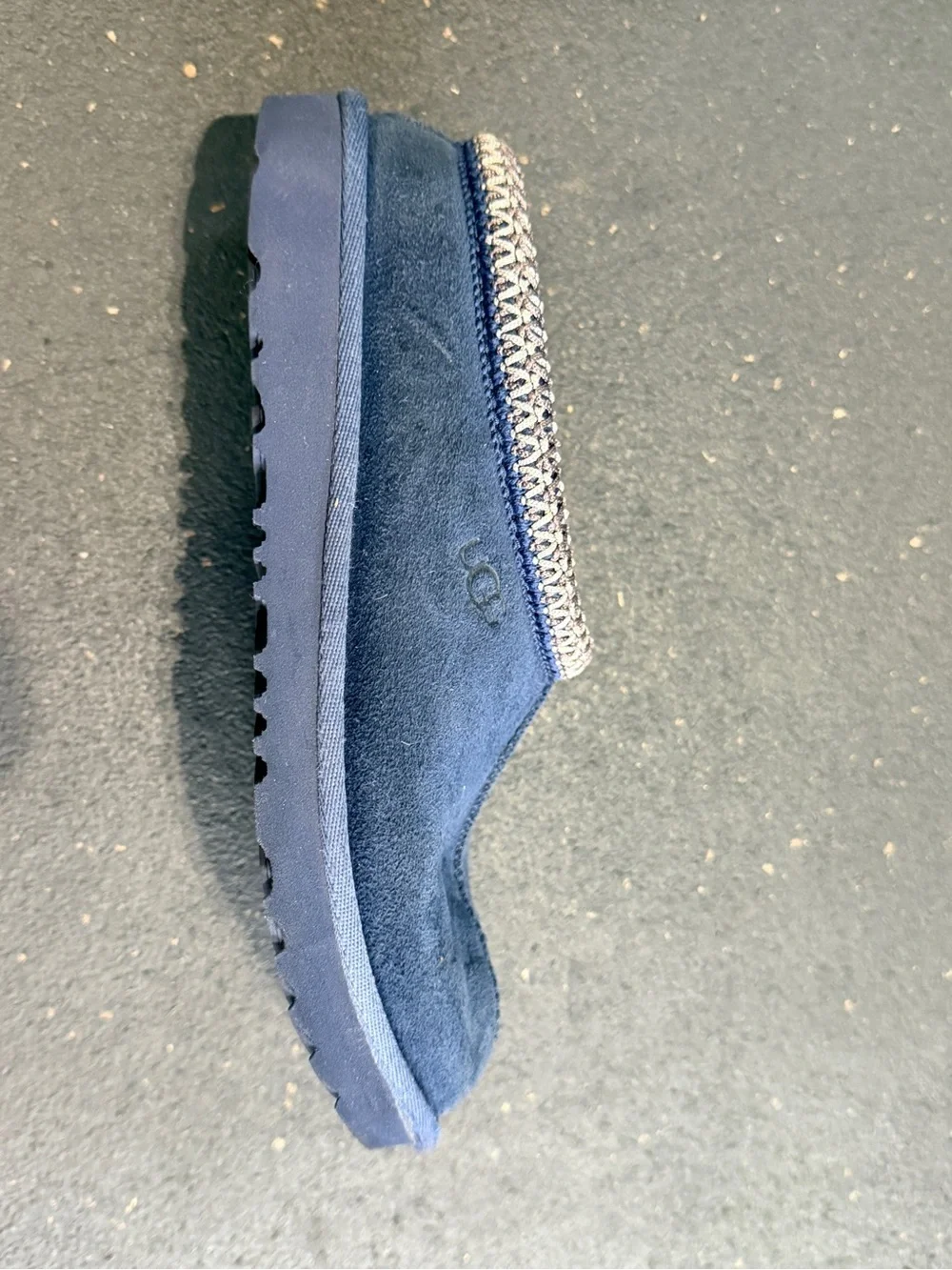 UGG Kids Size 4 Navy Suede Moccasins with Braided Trim